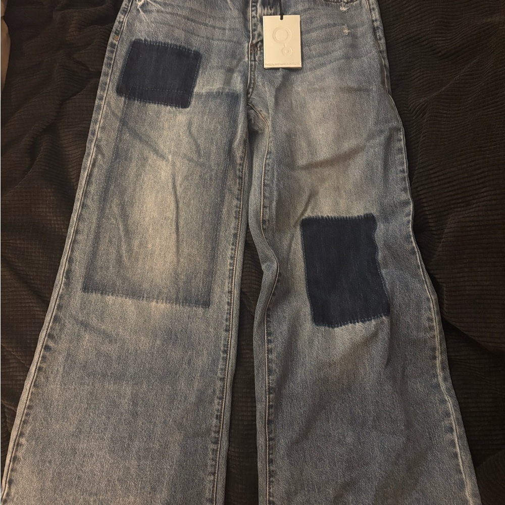 Ladies Wide Leg Patchwork Jeans